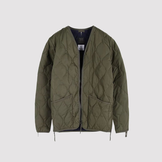 Military Zip V Neck Down Jacket D. Green