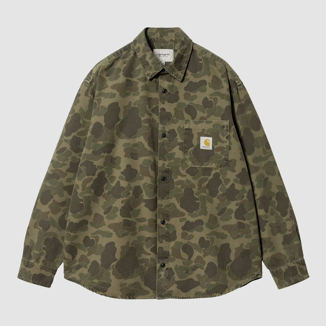 L/S Duck Shirt Camo Green / Office Green Garment Dyed