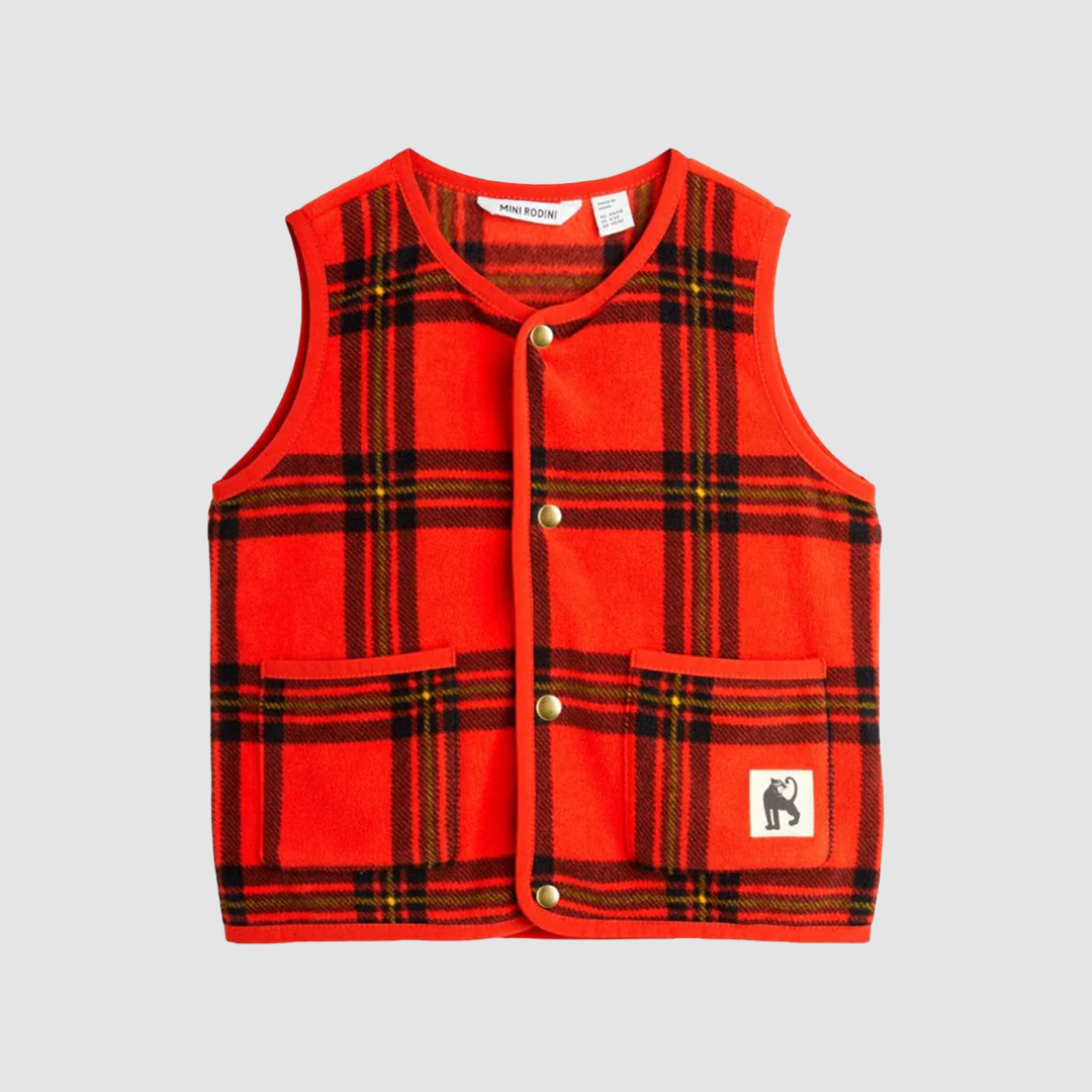 Check AOP Fleece Vest Red