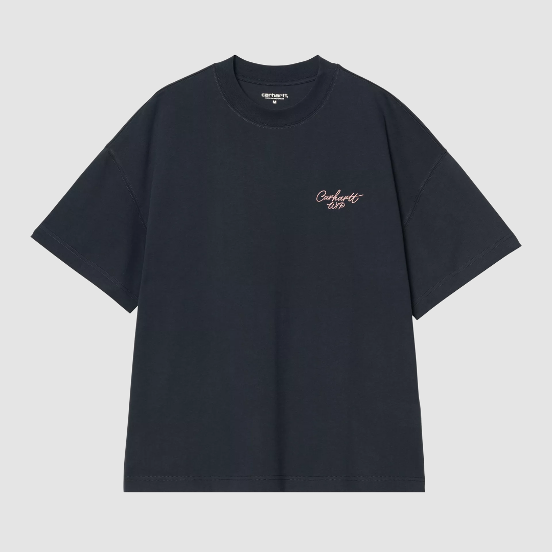 S/S Signature Script T-Shirt Deep Night / Glassy Pink