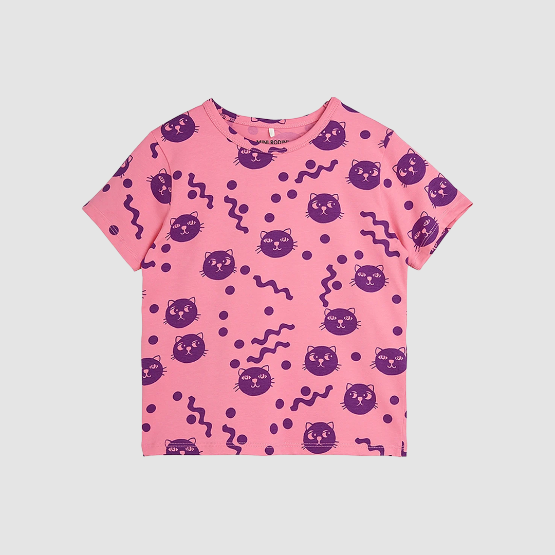 Squiggly Cats Aop SS T-Shirt Pink