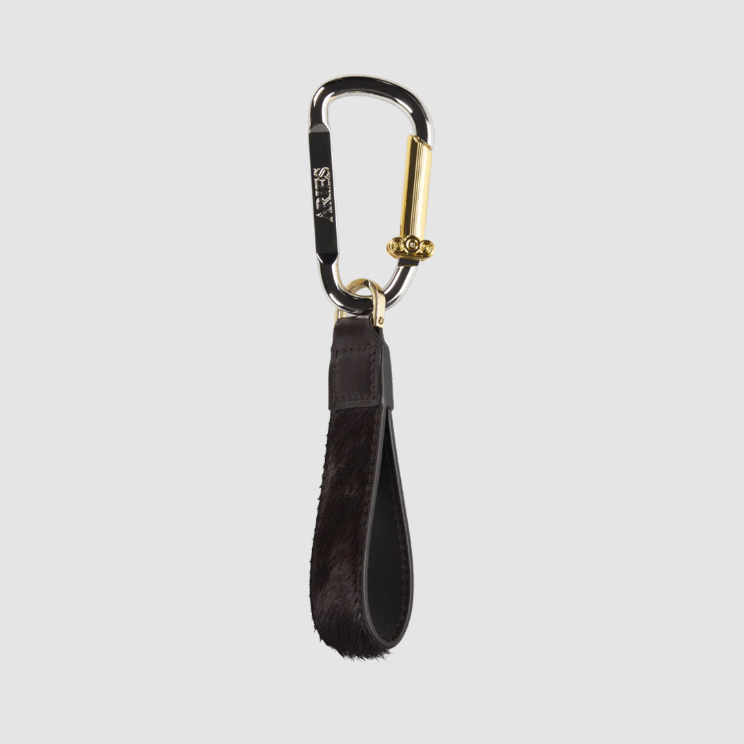 Column Carabiner Ponyskin Keychain Brown