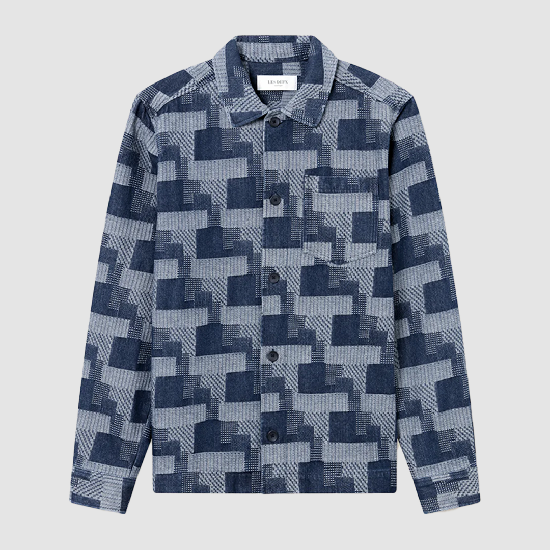 Layton Denim Jacquard Overshirt Dark Denim Blue