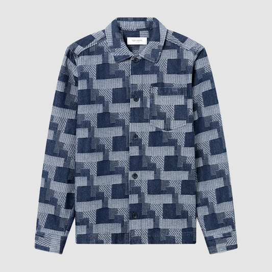 Layton Denim Jacquard Overshirt Dark Denim Blue