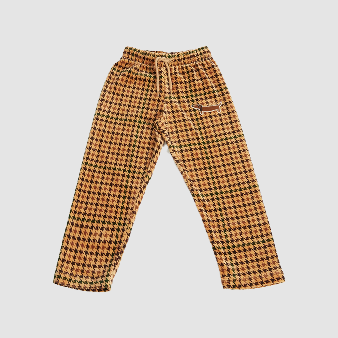 Dog Houndstooth AOP Velour Trousers Beige