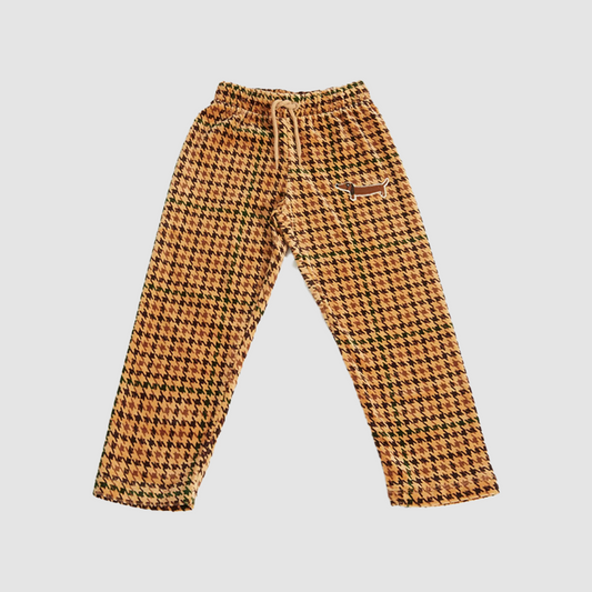 Dog Houndstooth AOP Velour Trousers Beige