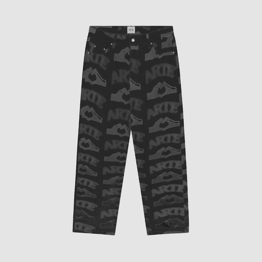 Heart Printed Pants Black