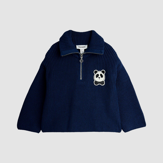 Panda Patch Chunky Knit Half Zip Sweater