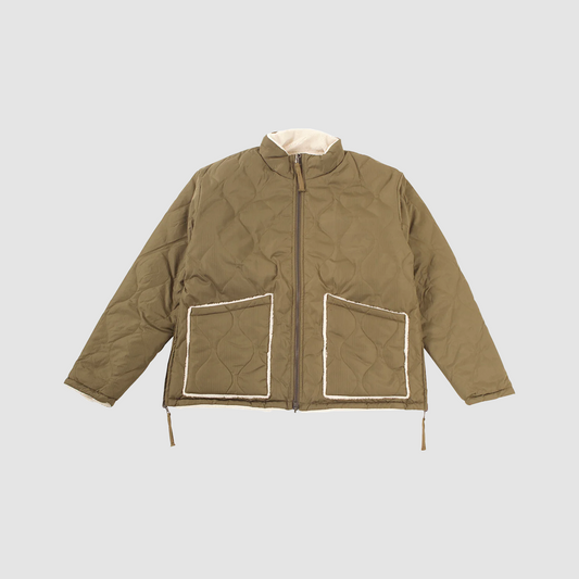 Military Reversible Hi Neck Down Jacket D. Olive / Cream