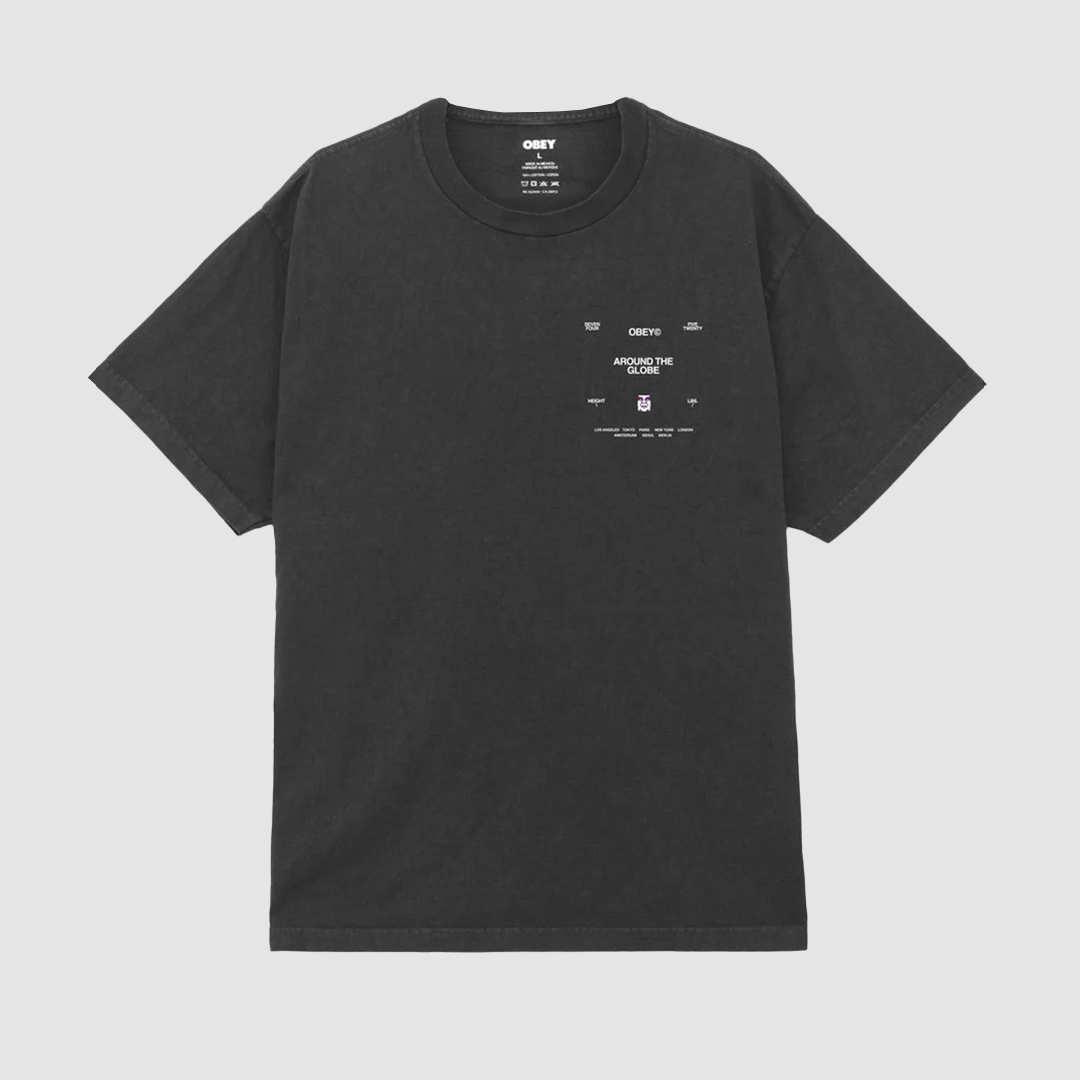Obey Around The Globe  T-Shirt Pigment True Vintage Black