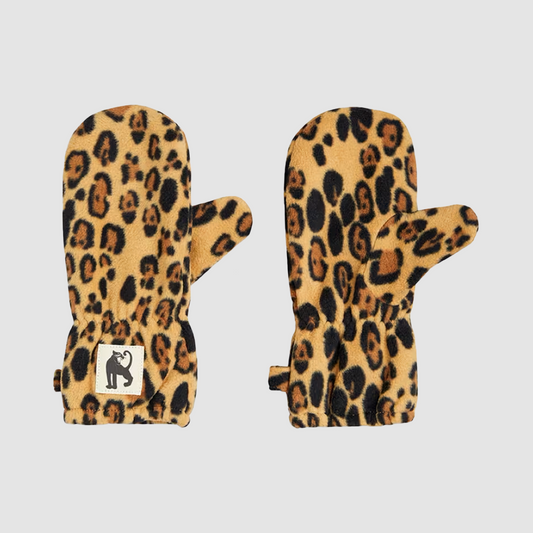 Basic Leopard Fleece Mittens Beige