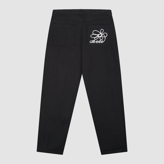 Embroidery Pocket Pants Black