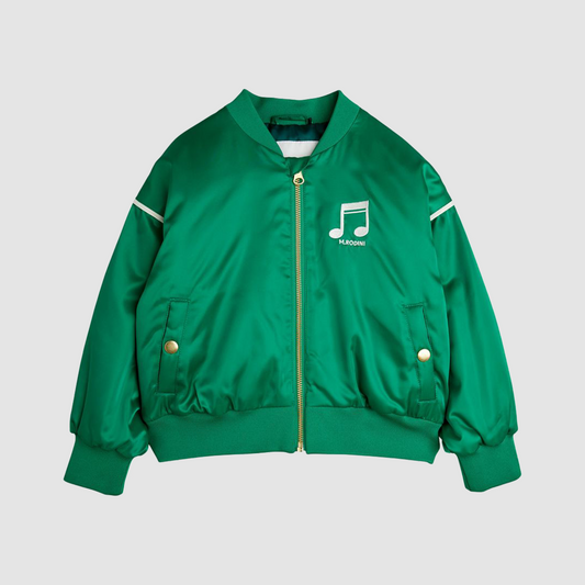 Note Chenille Satin Baseball Jacket Green