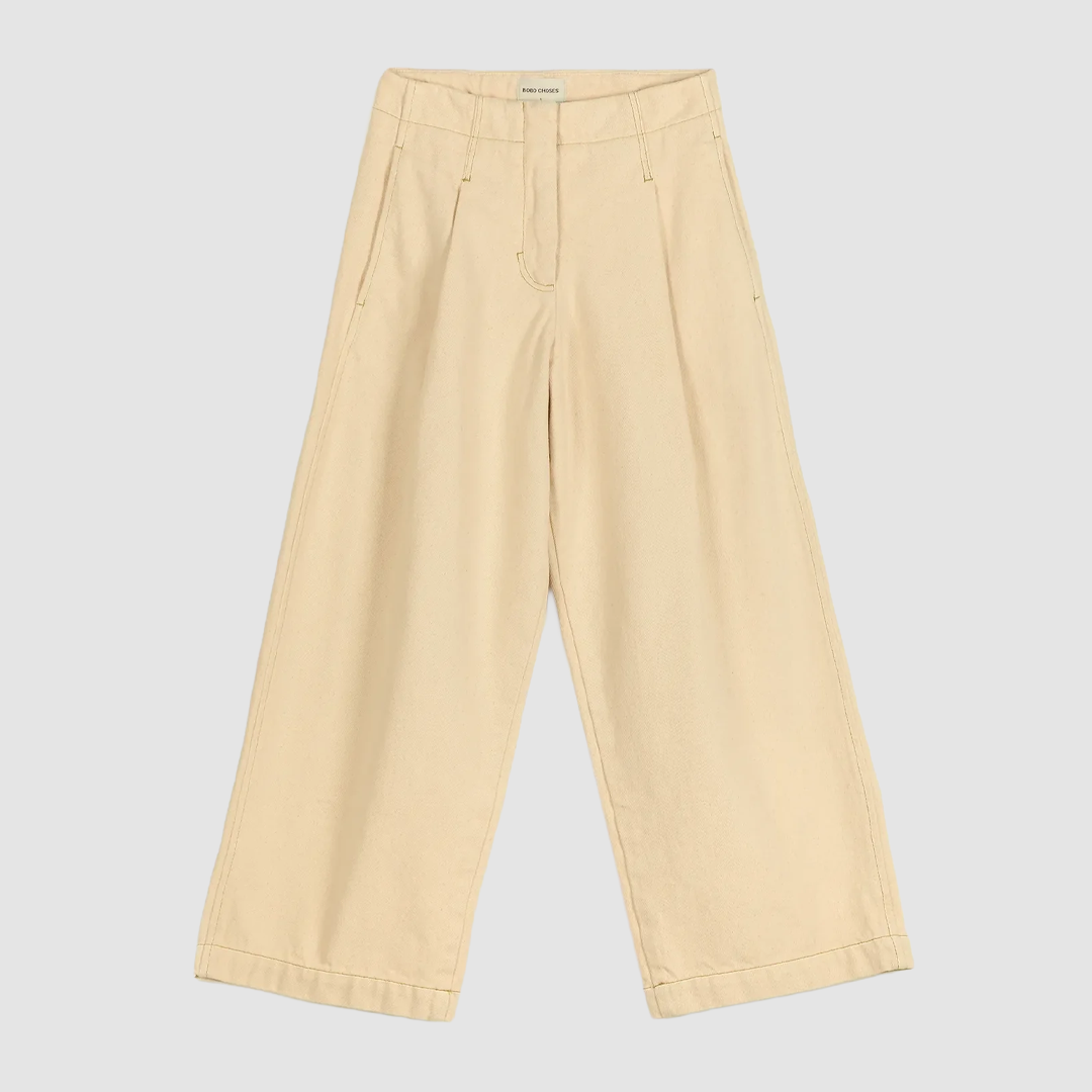 Light Yellow twill pleated barrel pants