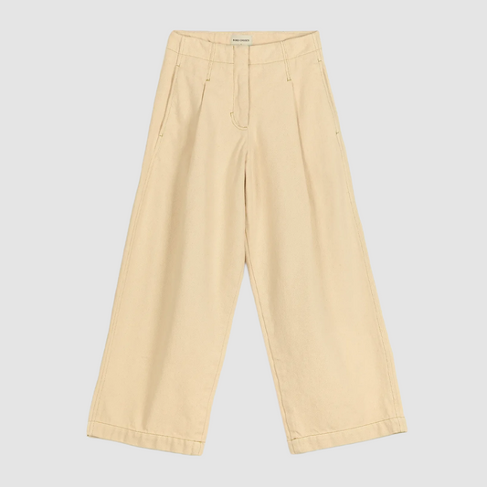 Light Yellow Twill Pleated Barrel Pants