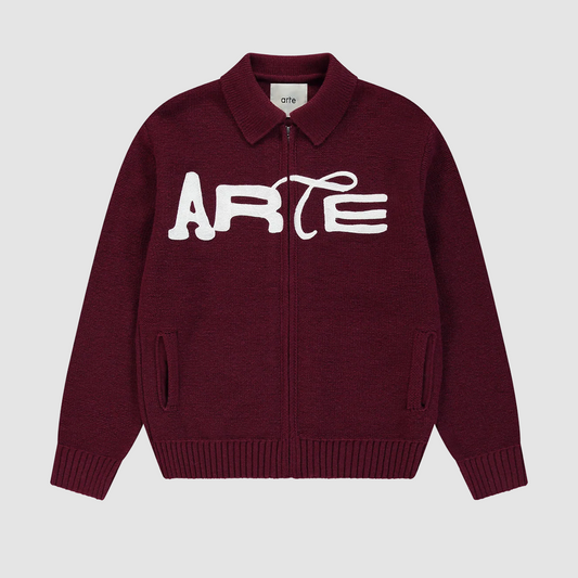 Stencil Zip Cardigan Bordeaux
