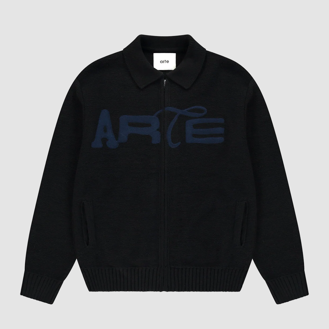 Stencil Zip Cardigan Black