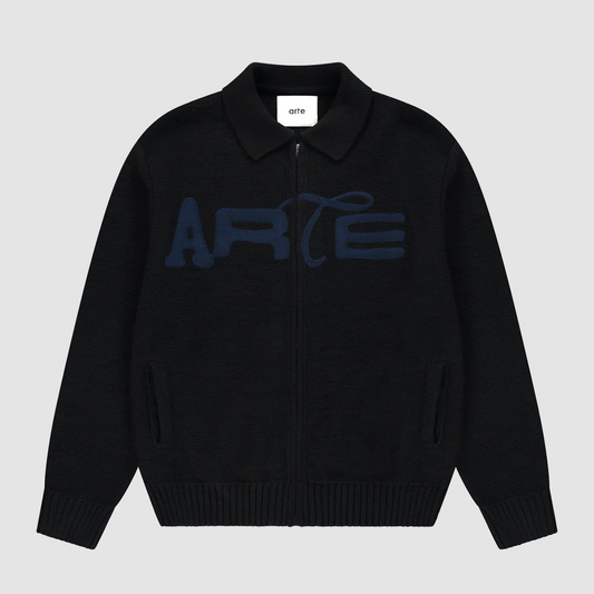 Stencil Zip Cardigan Black