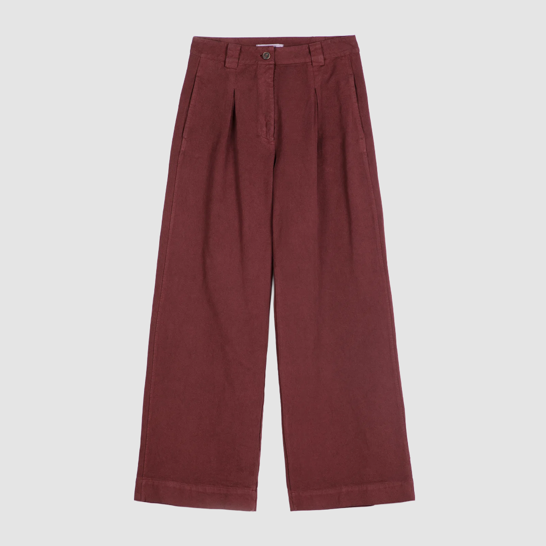 Pleated Twill Wide-Leg Pants