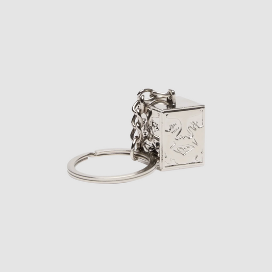 Icon Face Cube Key Chain Silver