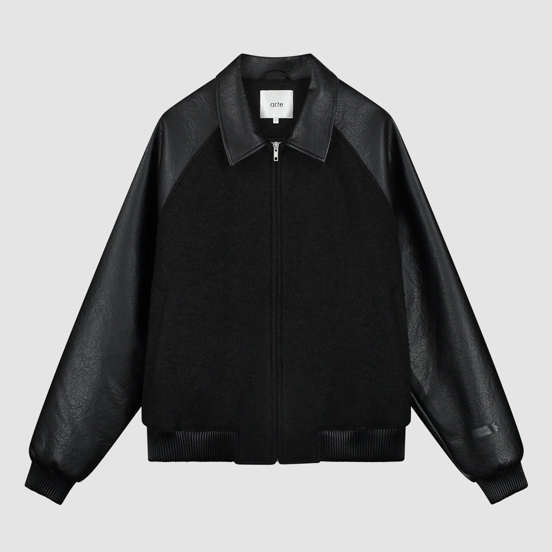 Leather Varsity Jacket Black
