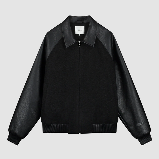 Leather Varsity Jacket Black
