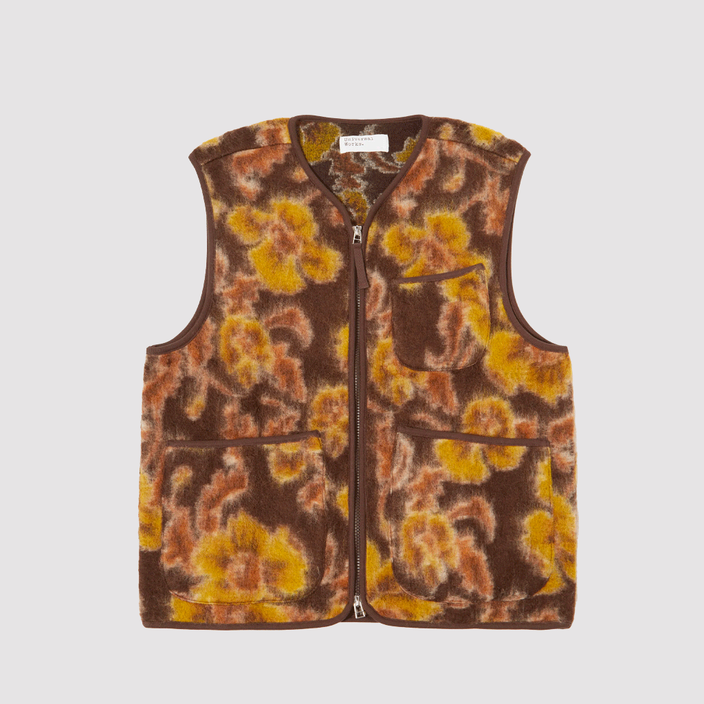 Zip Gilet Flower Brown