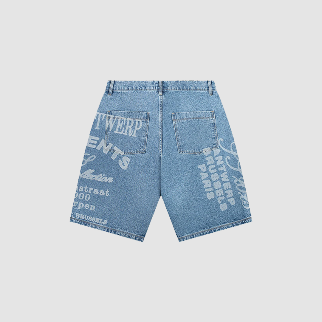 Two Print Denim Shorts Denim Bleach