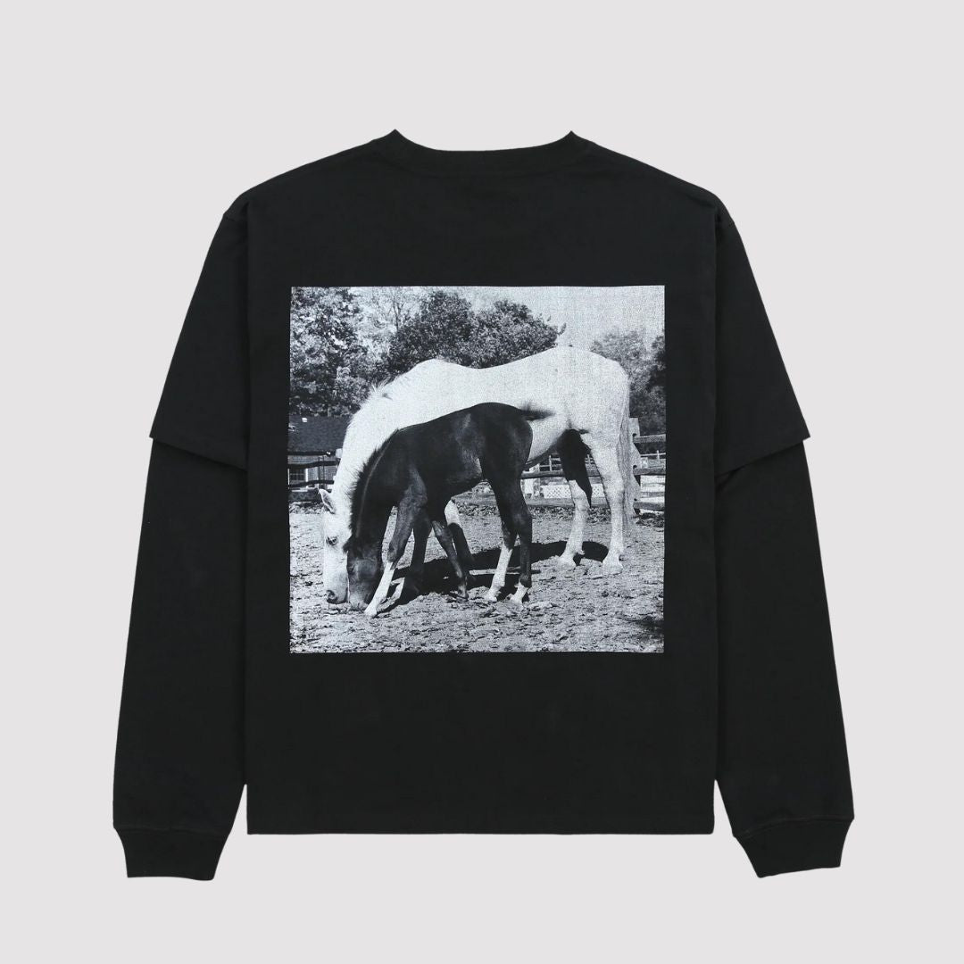 Horses Layered LS T-Shirt Black