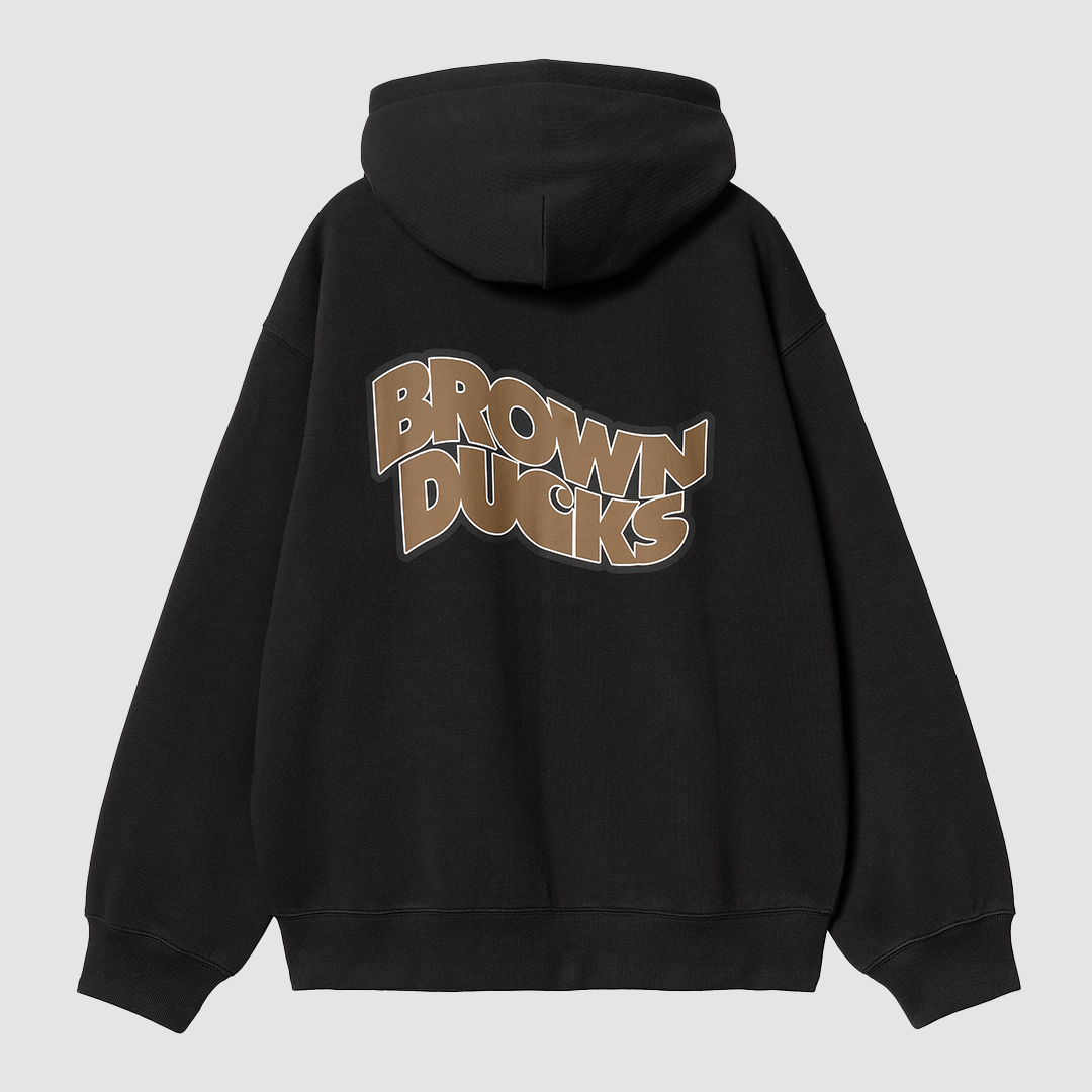 Hooded Brown Ducks Jacket Black