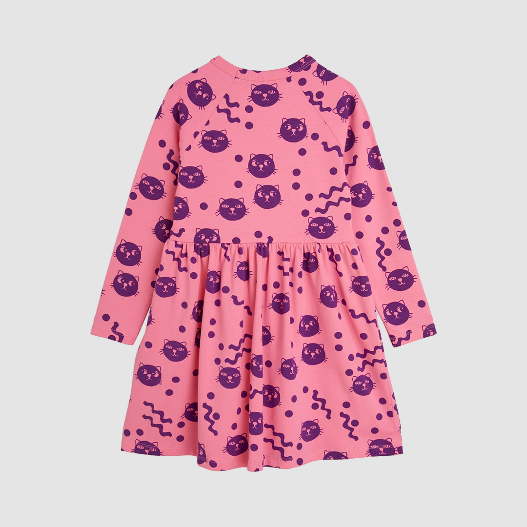 Squiggly Cats Aop LS Dress Pink