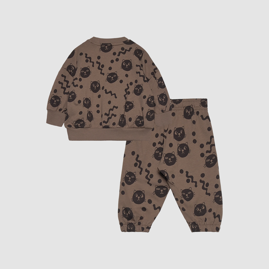 Squiggly Cats Aop Baby Set Brown