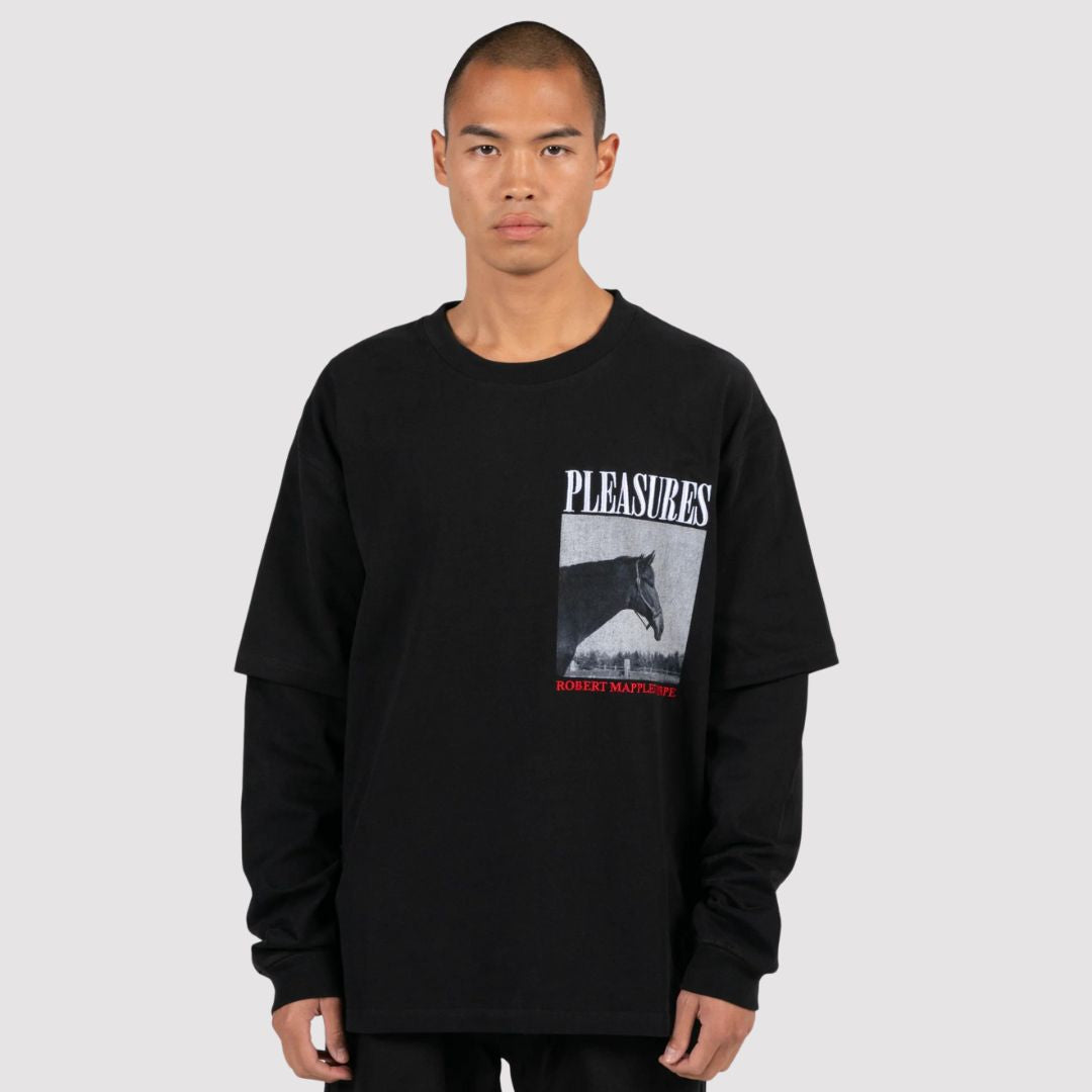 Horses Layered LS T-Shirt Black