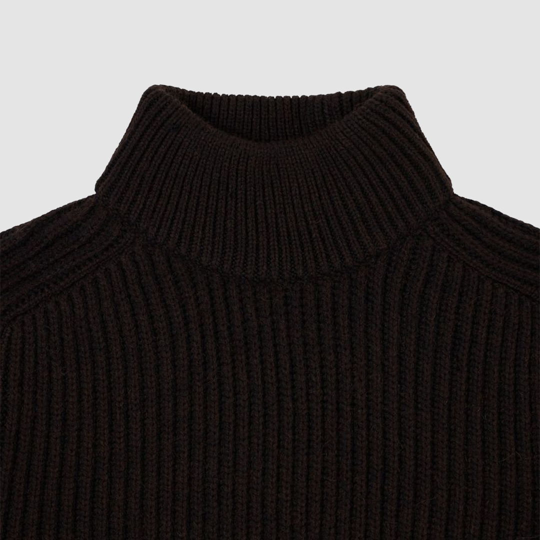 Roni High Collar Sweater Dark Brown Garment Washed