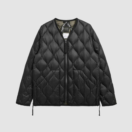 Military W-Zip V Neck Down Jacket Black