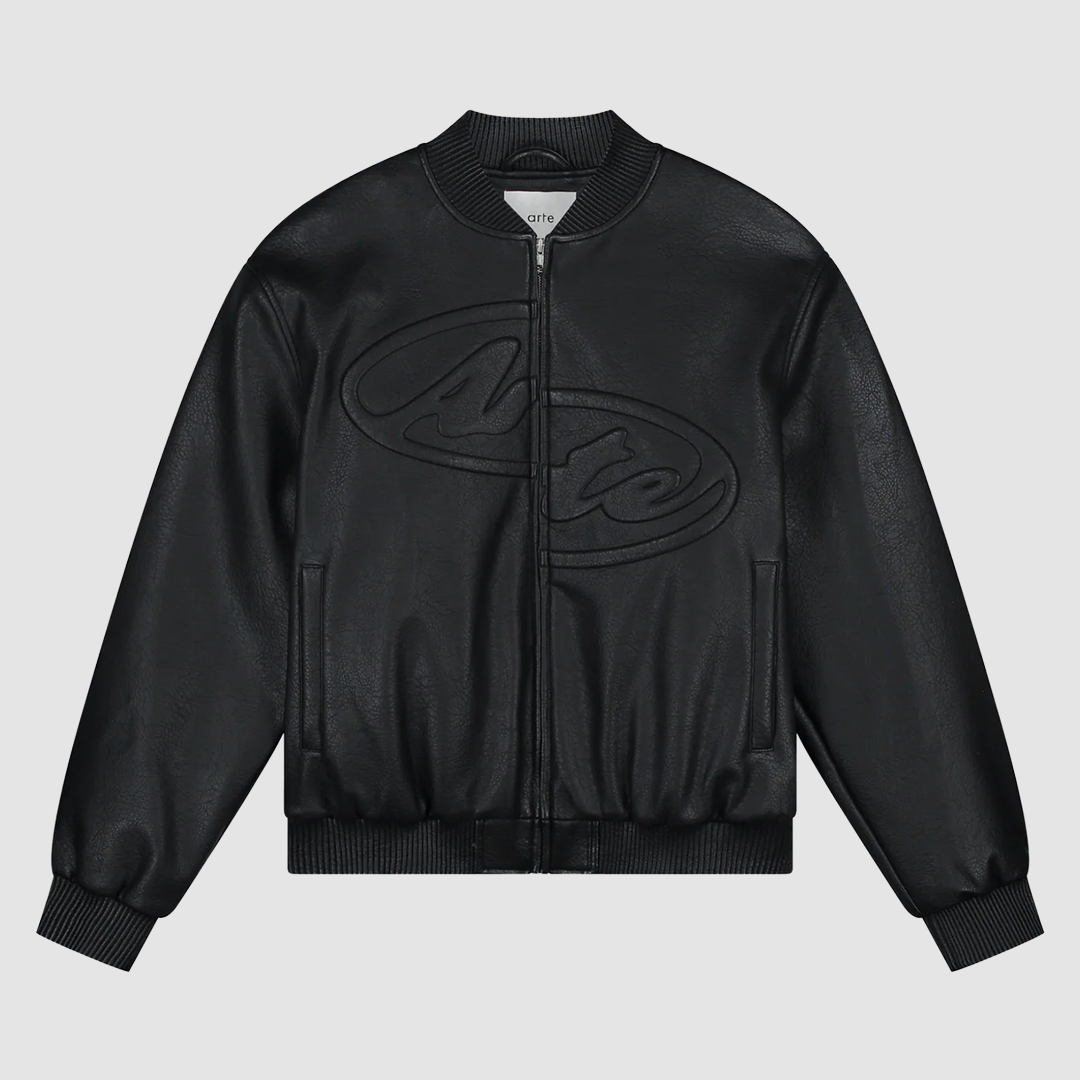 Half Logo Leather Jacket Black