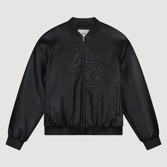 Half Logo Leather Jacket Black