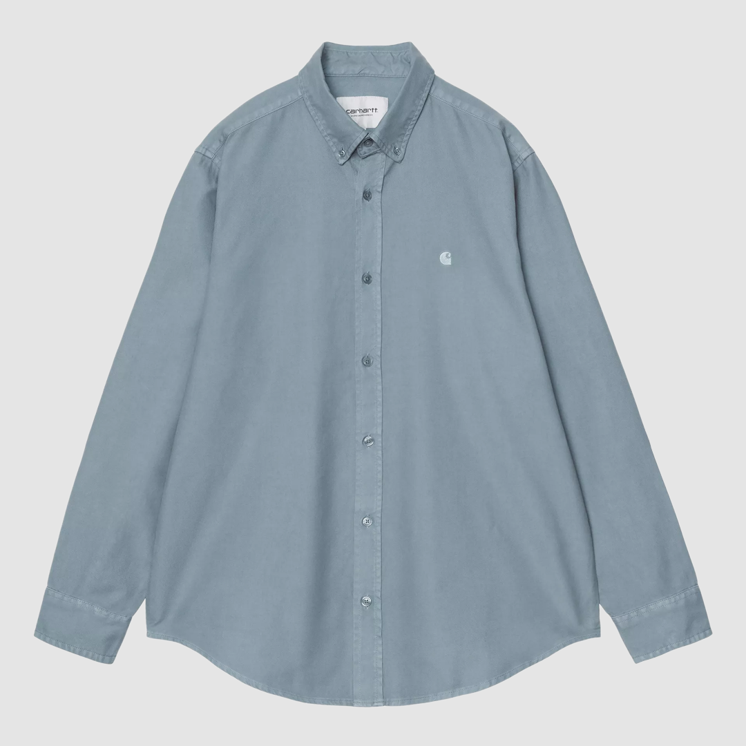 L/S Bolton Shirt Velvet Blue Garment Dyed