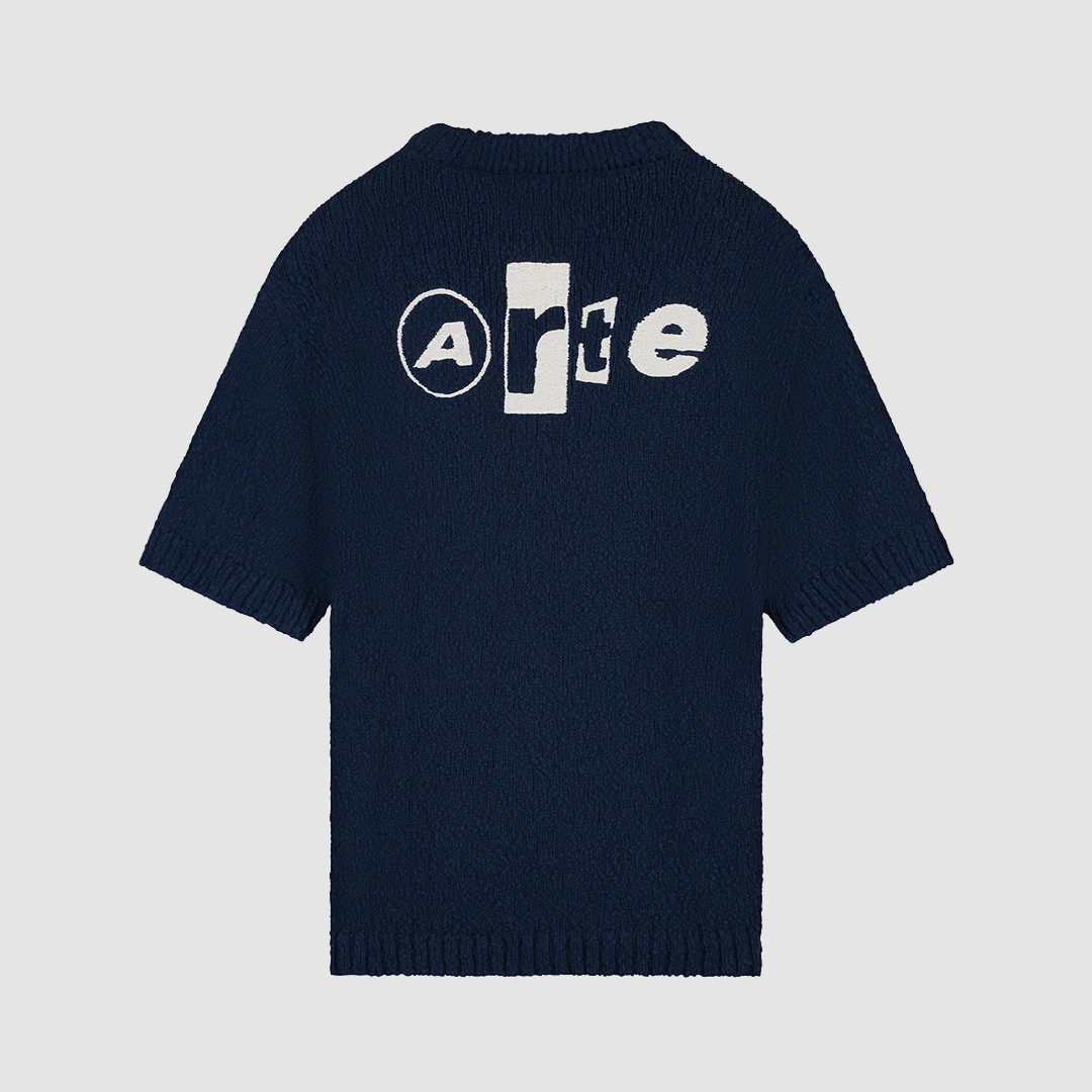 Back Graphic Knit T-Shirt Navy