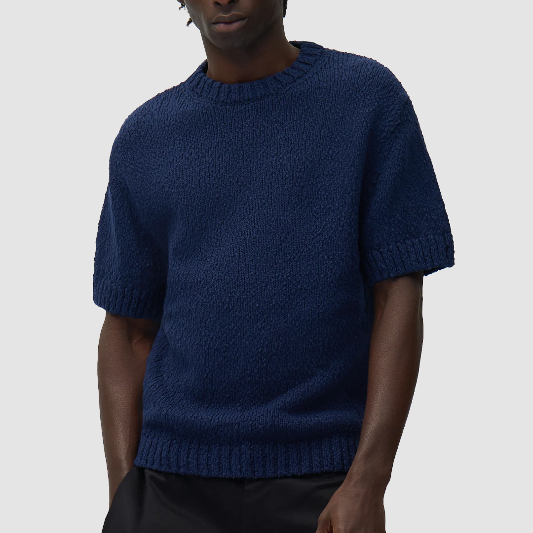 Back Graphic Knit T-Shirt Navy