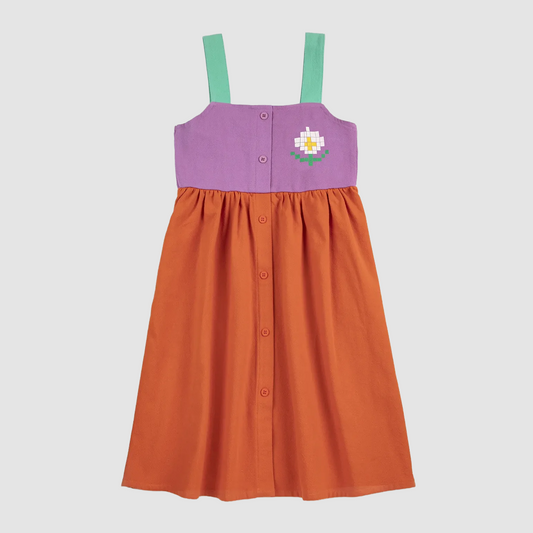 Pixel Daisy Color Block Woven Dress