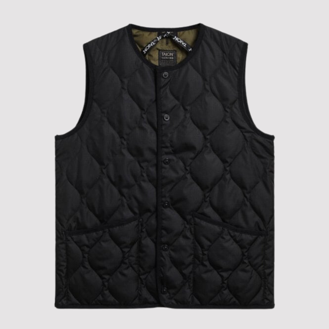 Military Crew Neck Down Vest Black