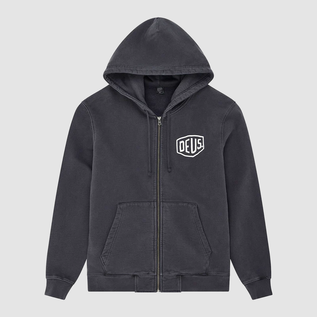Shield Garment Dyed Zip Hoodie Black