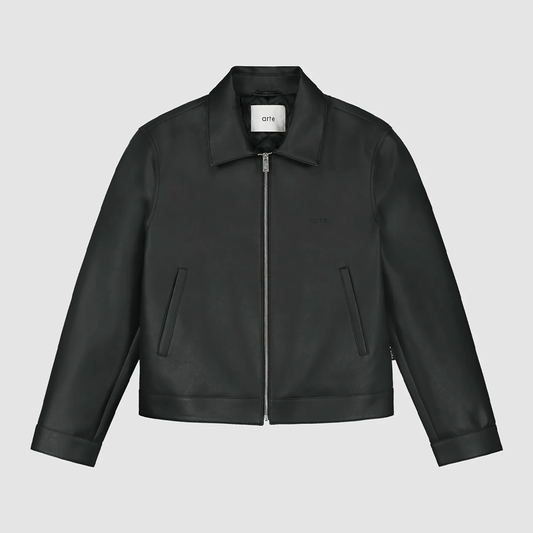 Basic Collar Leather Jacket Black