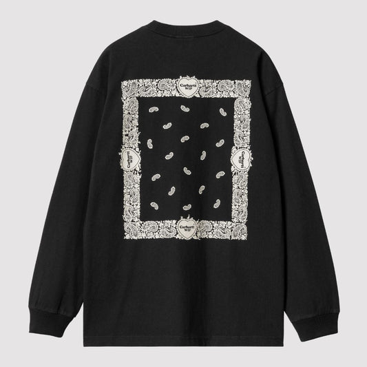 L/S Paisley T-Shirt Cotton Black / Wax stone washed