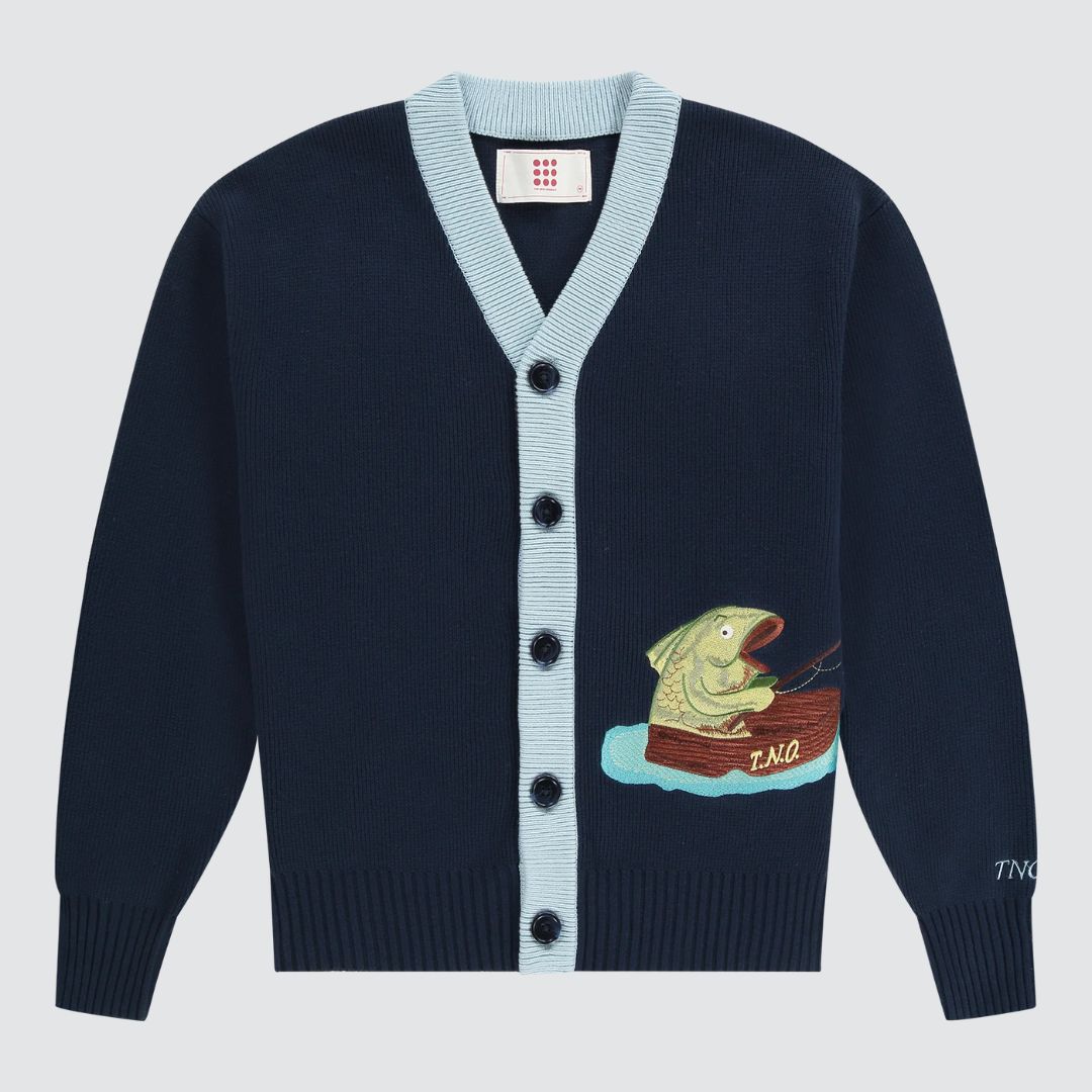 Fishing Freddy Knit Cardigan Navy