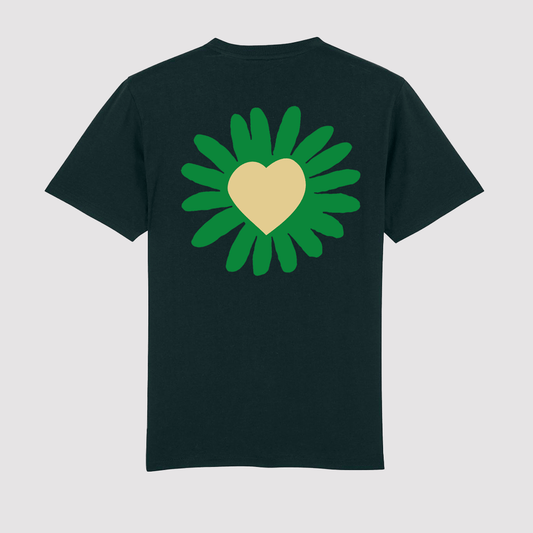 Heart Flower T-Shirt Black / Green