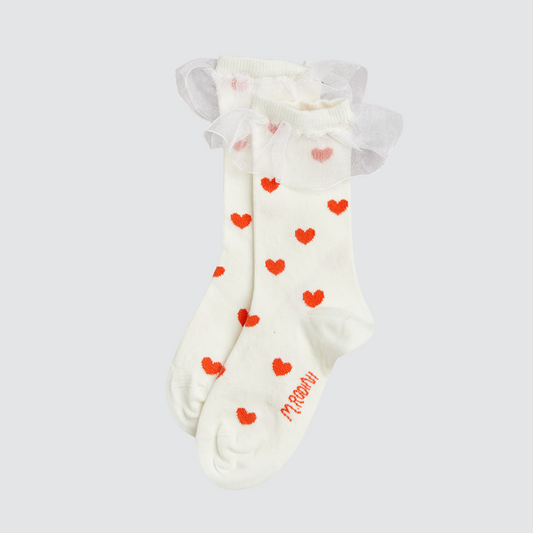 Hearts Frill Socks White