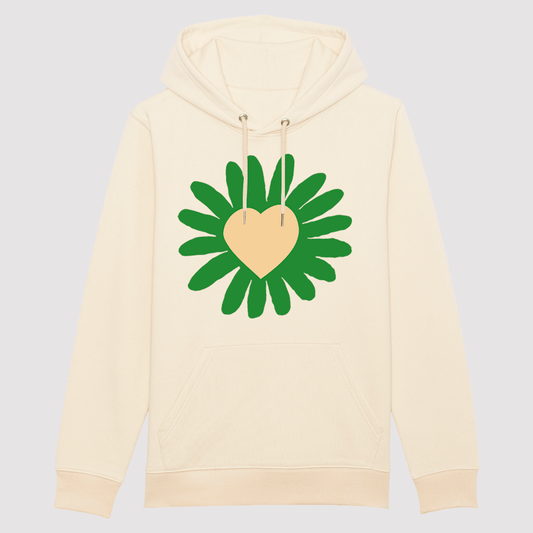 Heart Flower Hoodie Natural / Green