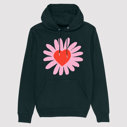 Heart Flower Hoodie Black / Pink